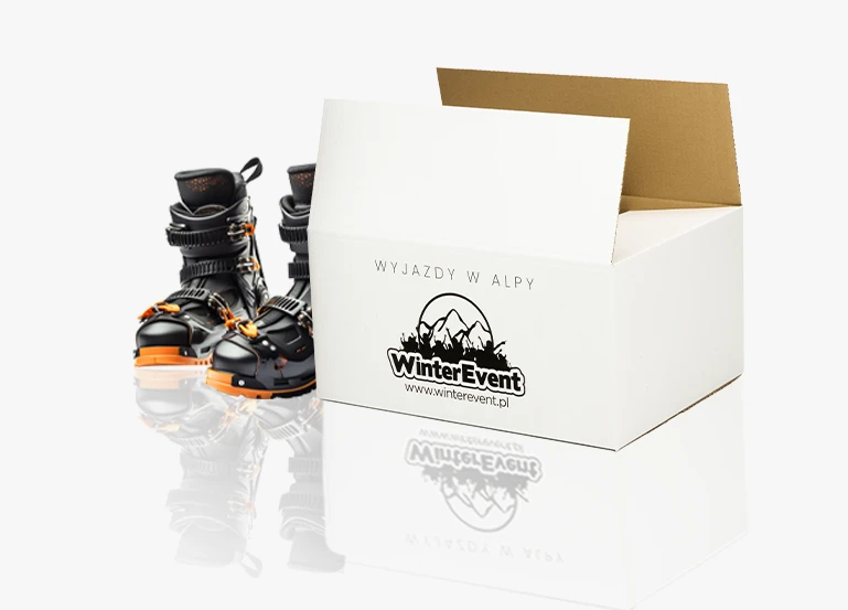 karton z logo firmy Winter Event, realizacja nadruku Kartony24